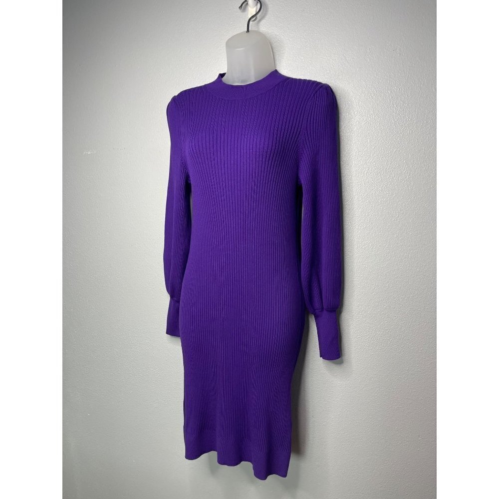 Banana Republic Ribbed Bodycon Long Sleeve Dress SZ XS Purple Stretch - Picture 2 of 12
